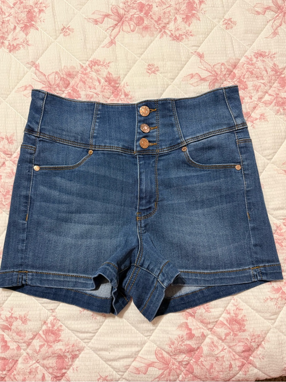 Guess women's blue stretch denim high-waist shorts